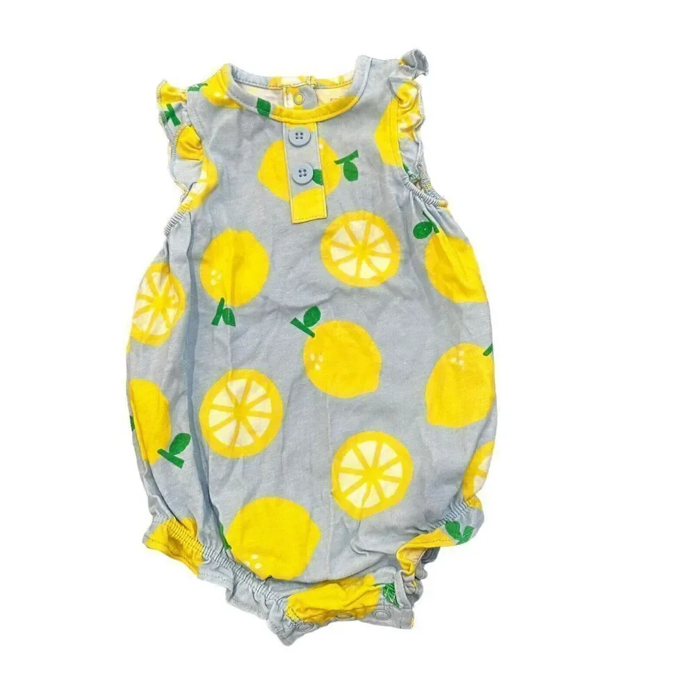 Carter's Baby Girl Romper Size‎ 6 Mo Yellow Lemons Blue Soft Cotton